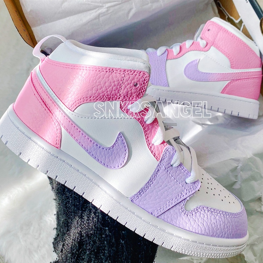 Nike custom hombre air jordan 1 mid sneakers lilac pink - Picture 1 of 2